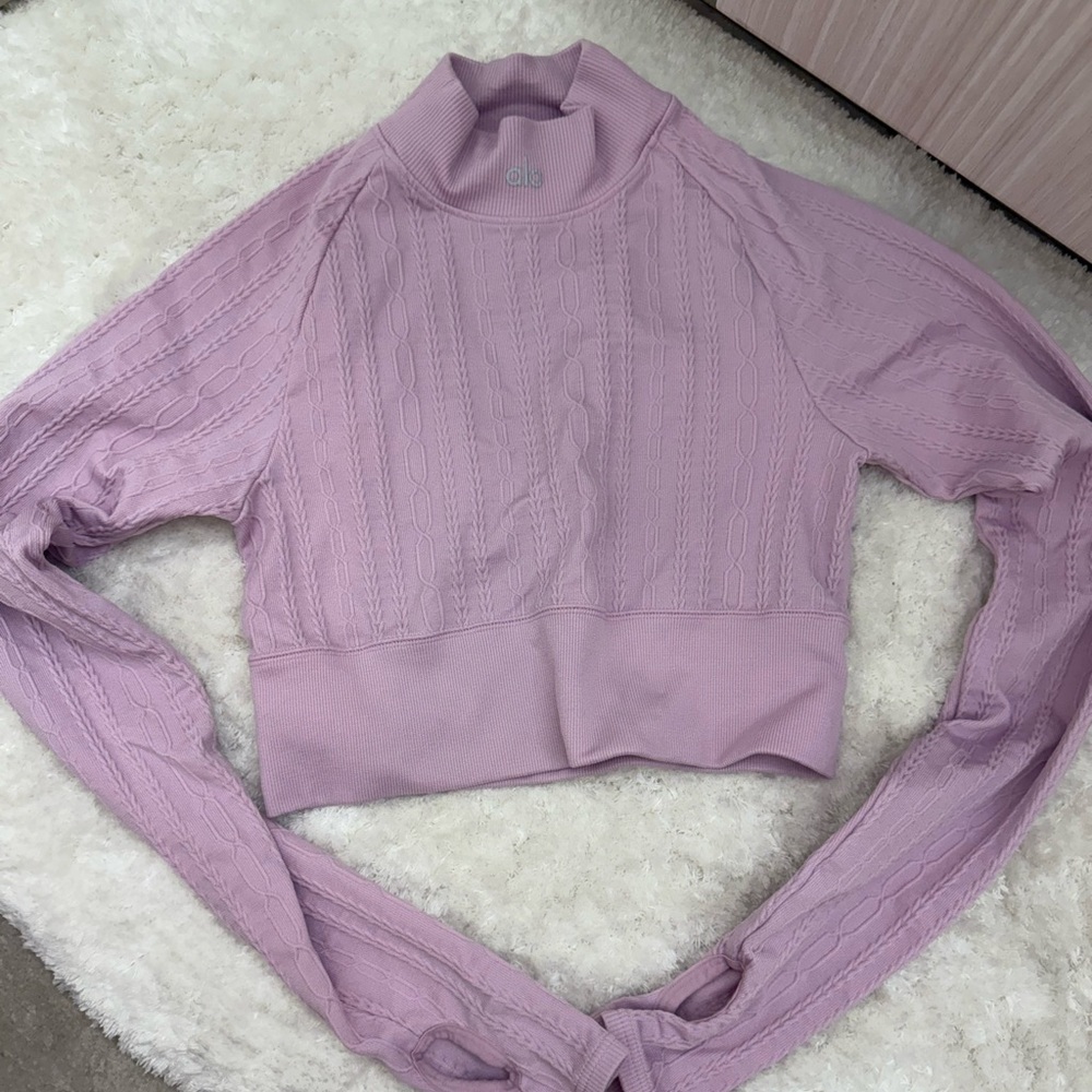 Alo Yoga Seamless Cable Knit Long Sleeve Top Sugarplum color